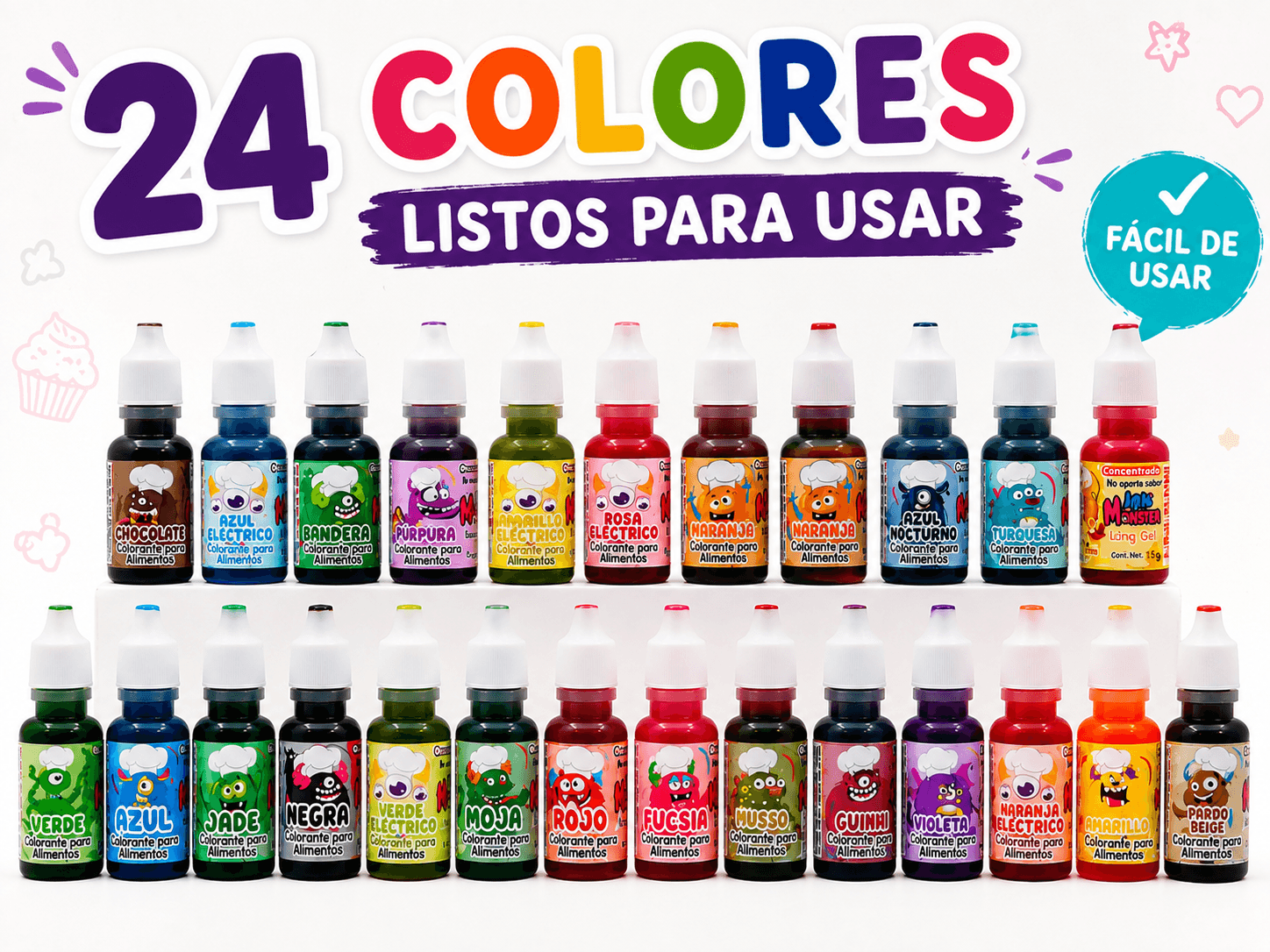Ink Monster — Kit 24 Colorantes Comestibles En Gel Repostería Ink Monster